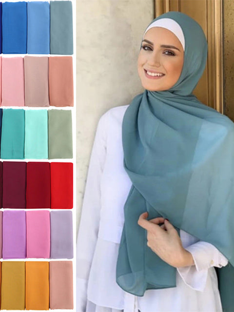Muslim Bubble Chiffon Hijab Scarf Women Solid Color Soft Long Shawls