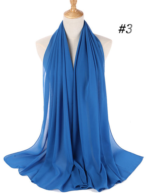 Muslim Bubble Chiffon Hijab Scarf Women Solid Color Soft Long Shawls