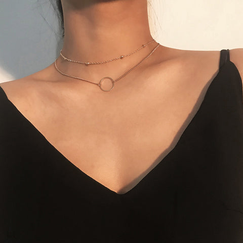 Modern Choker Two Layers Round Necklaces Jewelry For Women
