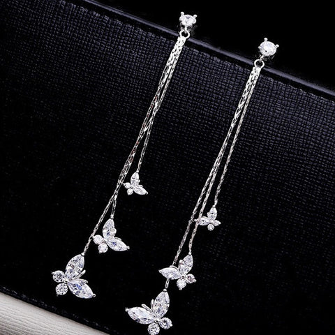 Long Tassel Butterfly Drop Earrings Fashion Hanging Women Earrings