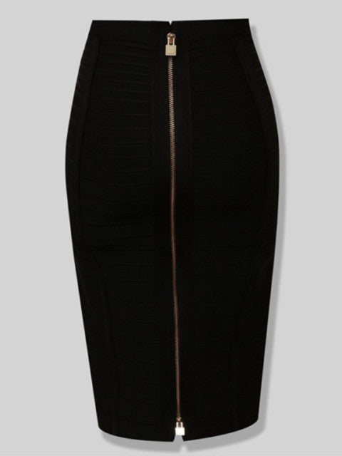 Sexy Solid Zipper Bandage Skirt Women Elastic Bodycon Summer Pencil Skirt 58cm