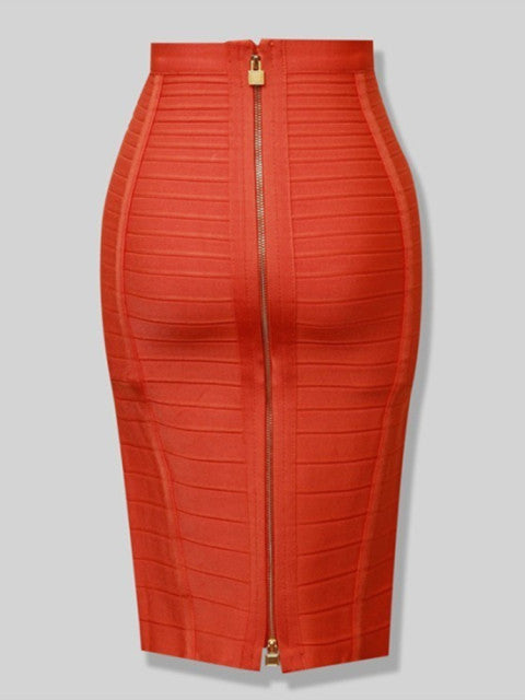 Sexy Solid Zipper Bandage Skirt Women Elastic Bodycon Summer Pencil Skirt 58cm