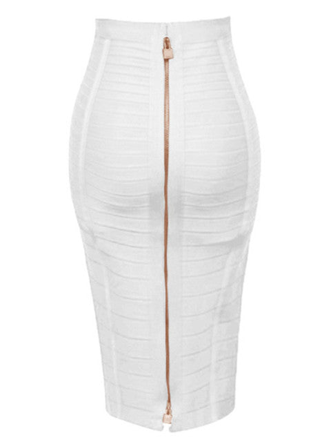 Sexy Solid Zipper Bandage Skirt Women Elastic Bodycon Summer Pencil Skirt 58cm