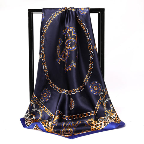 Luxury Brand Square Silk Scarf Women Satin Print Hijab Scarves Muslim