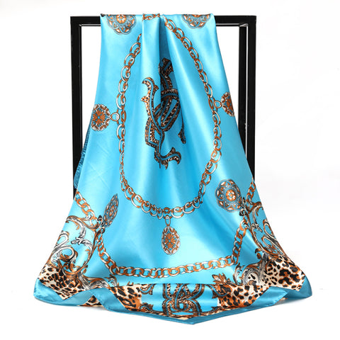 Luxury Brand Square Silk Scarf Women Satin Print Hijab Scarves Muslim