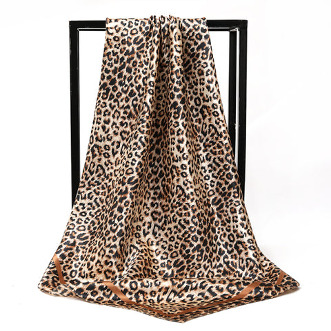 Luxury Brand Square Silk Scarf Women Satin Print Hijab Scarves Muslim