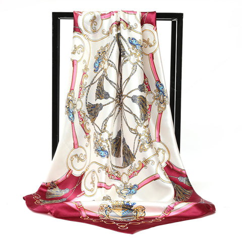 Luxury Brand Square Silk Scarf Women Satin Print Hijab Scarves Muslim