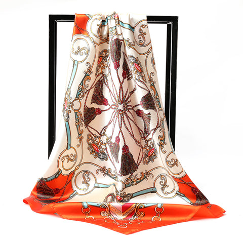 Luxury Brand Square Silk Scarf Women Satin Print Hijab Scarves Muslim