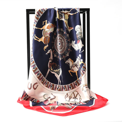 Luxury Brand Square Silk Scarf Women Satin Print Hijab Scarves Muslim