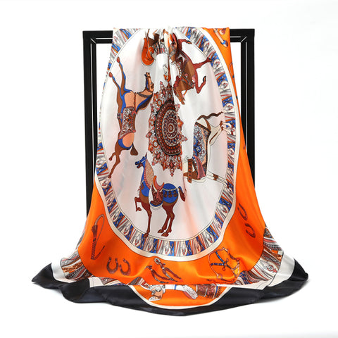 Luxury Brand Square Silk Scarf Women Satin Print Hijab Scarves Muslim