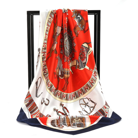 Luxury Brand Square Silk Scarf Women Satin Print Hijab Scarves Muslim