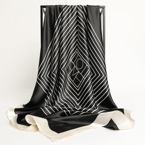 Luxury Brand Square Silk Scarf Women Satin Print Hijab Scarves Muslim