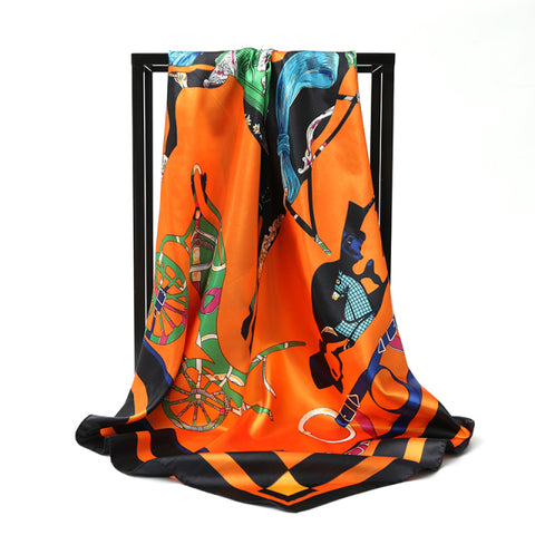 Luxury Brand Square Silk Scarf Women Satin Print Hijab Scarves Muslim