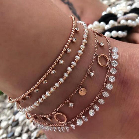 Tocona Layered Gold Shell Pendant Chain Ankle Bracelet On Leg Foot Jewelry