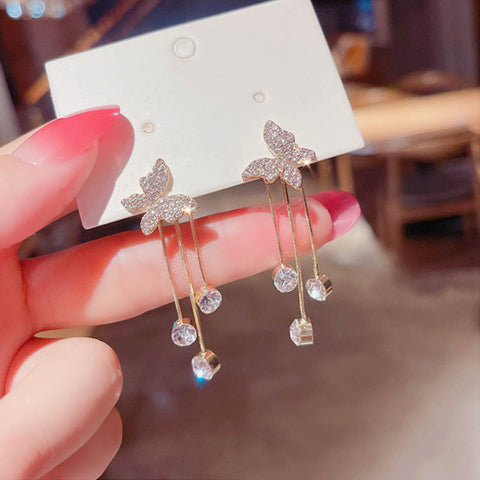 Long Tassel Butterfly Drop Earrings Fashion Hanging Women Earrings
