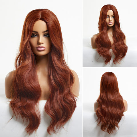 Synthetic Ombre Blonde Brown Long Wigs Middle Part Hair