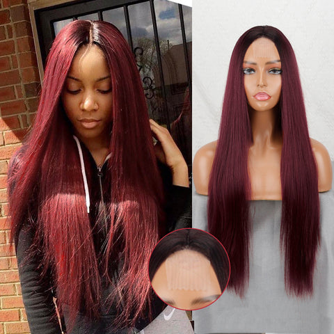 Linghang Long Straight Synthetic Black Mixed Brown and Blonde Long Wig