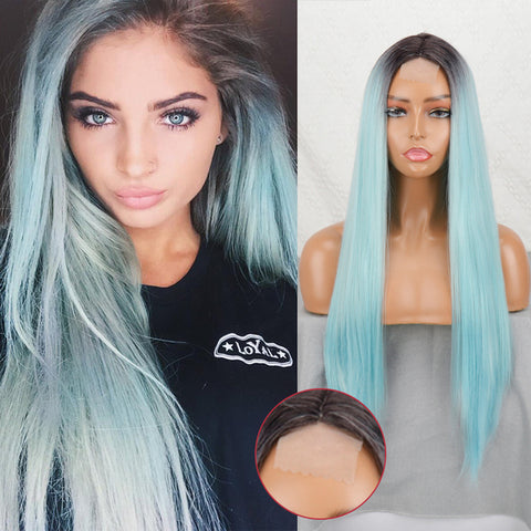 Linghang Long Straight Synthetic Black Mixed Brown and Blonde Long Wig