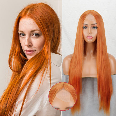 Linghang Long Straight Synthetic Black Mixed Brown and Blonde Long Wig