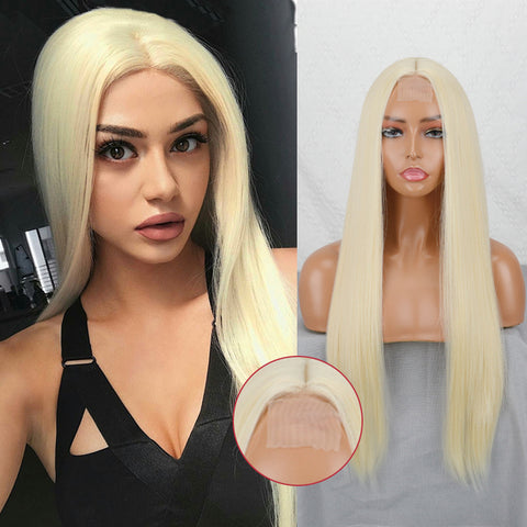 Linghang Long Straight Synthetic Black Mixed Brown and Blonde Long Wig