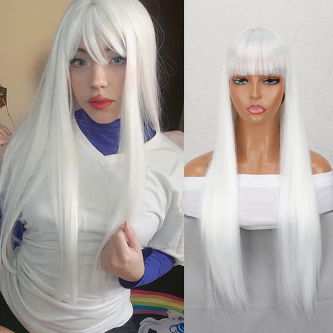 Linghang Long Straight Synthetic Black Mixed Brown and Blonde Long Wig