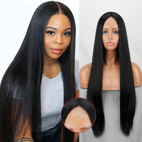 Linghang Long Straight Synthetic Black Mixed Brown and Blonde Long Wig
