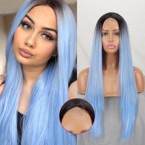 Linghang Long Straight Synthetic Black Mixed Brown and Blonde Long Wig