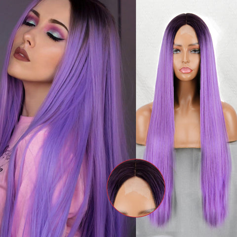 Linghang Long Straight Synthetic Black Mixed Brown and Blonde Long Wig