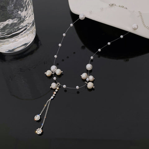New short necklace natural pearl flash diamond tassel necklace women