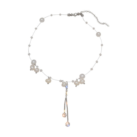 New short necklace natural pearl flash diamond tassel necklace women