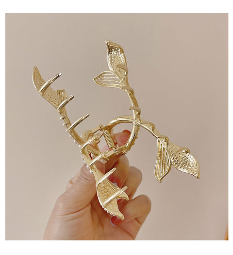 New double fish tail pearl large grab rhinestone shark clip