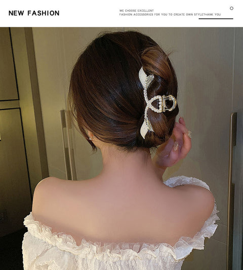 New double fish tail pearl large grab rhinestone shark clip