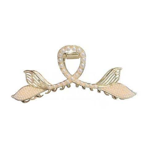 New double fish tail pearl large grab rhinestone shark clip