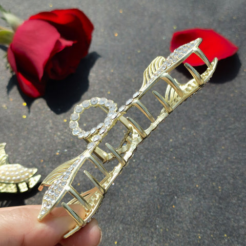 New double fish tail pearl large grab rhinestone shark clip