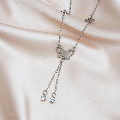 Temperament hollow butterfly diamond girl tassel anklet for women