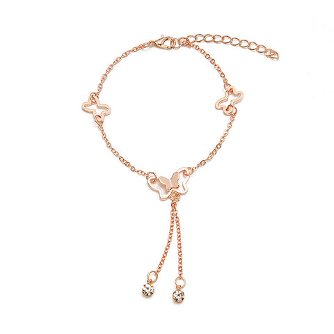 Temperament hollow butterfly diamond girl tassel anklet for women