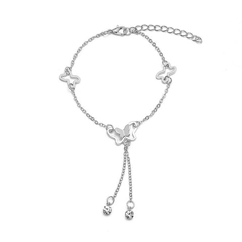 Temperament hollow butterfly diamond girl tassel anklet for women